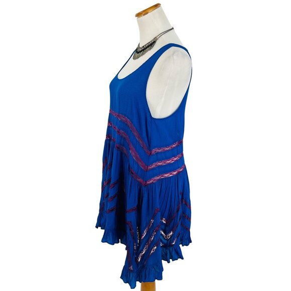 Free People Intimately Blue Polka Dot Tiered Ruffle Hem Voile & Lace Slip Dress - Picture 9 of 16